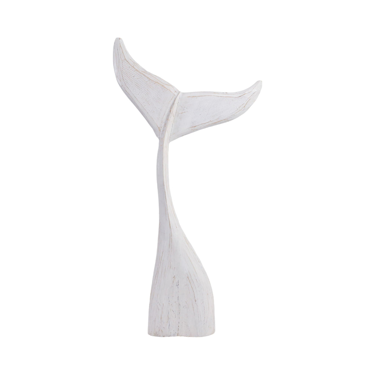 39" Wood Whale Tail Decor - White