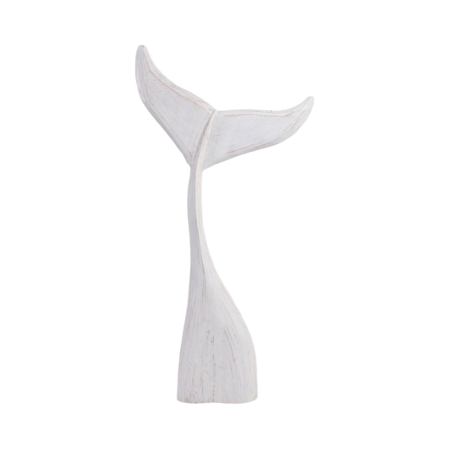 39" Wood Whale Tail Decor - White