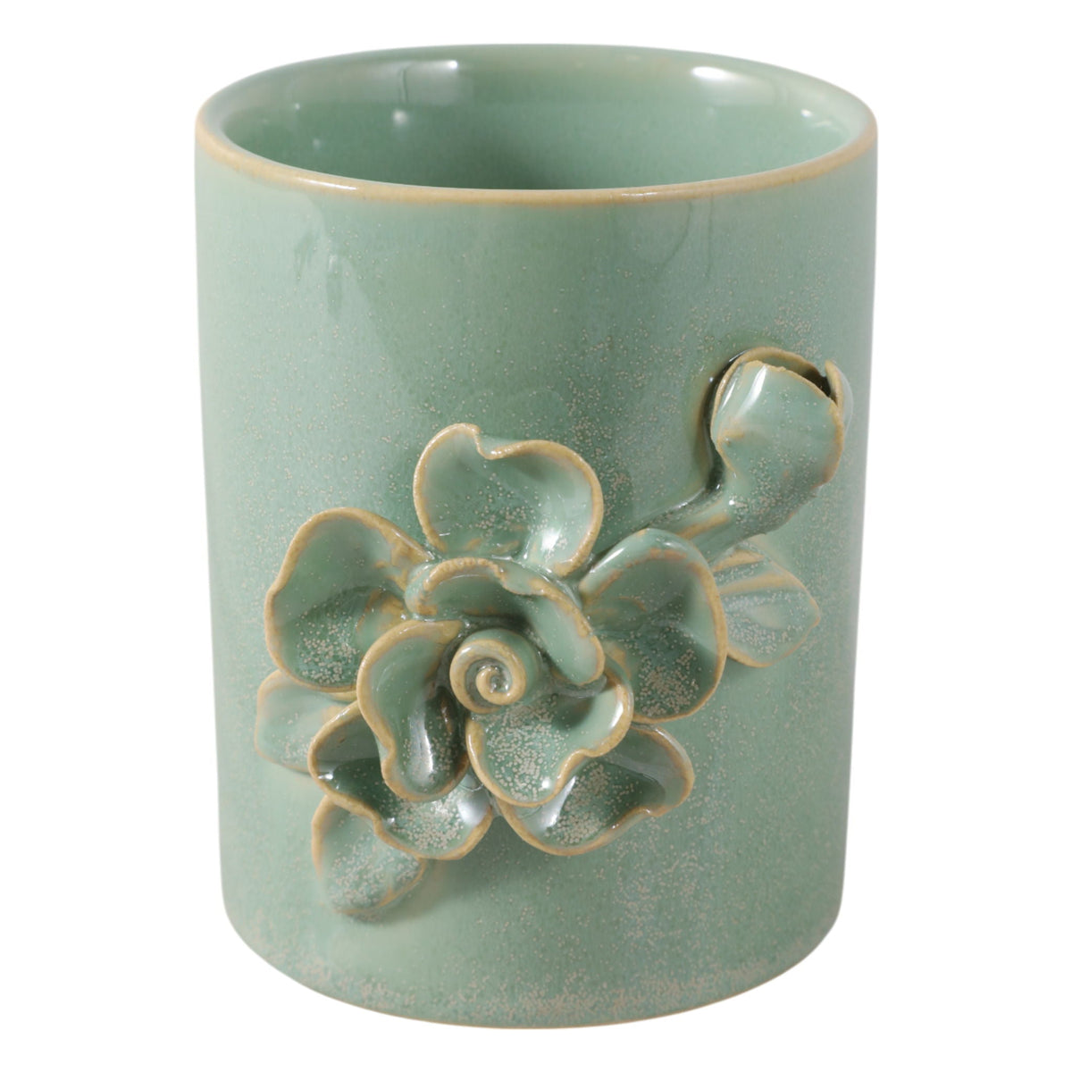 4" Rose Applique Pencil Cup - Green