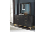 8ZU582A Kentifield Solid Wood Eight Drawer Dresser In Black Drifted Oak (2024)