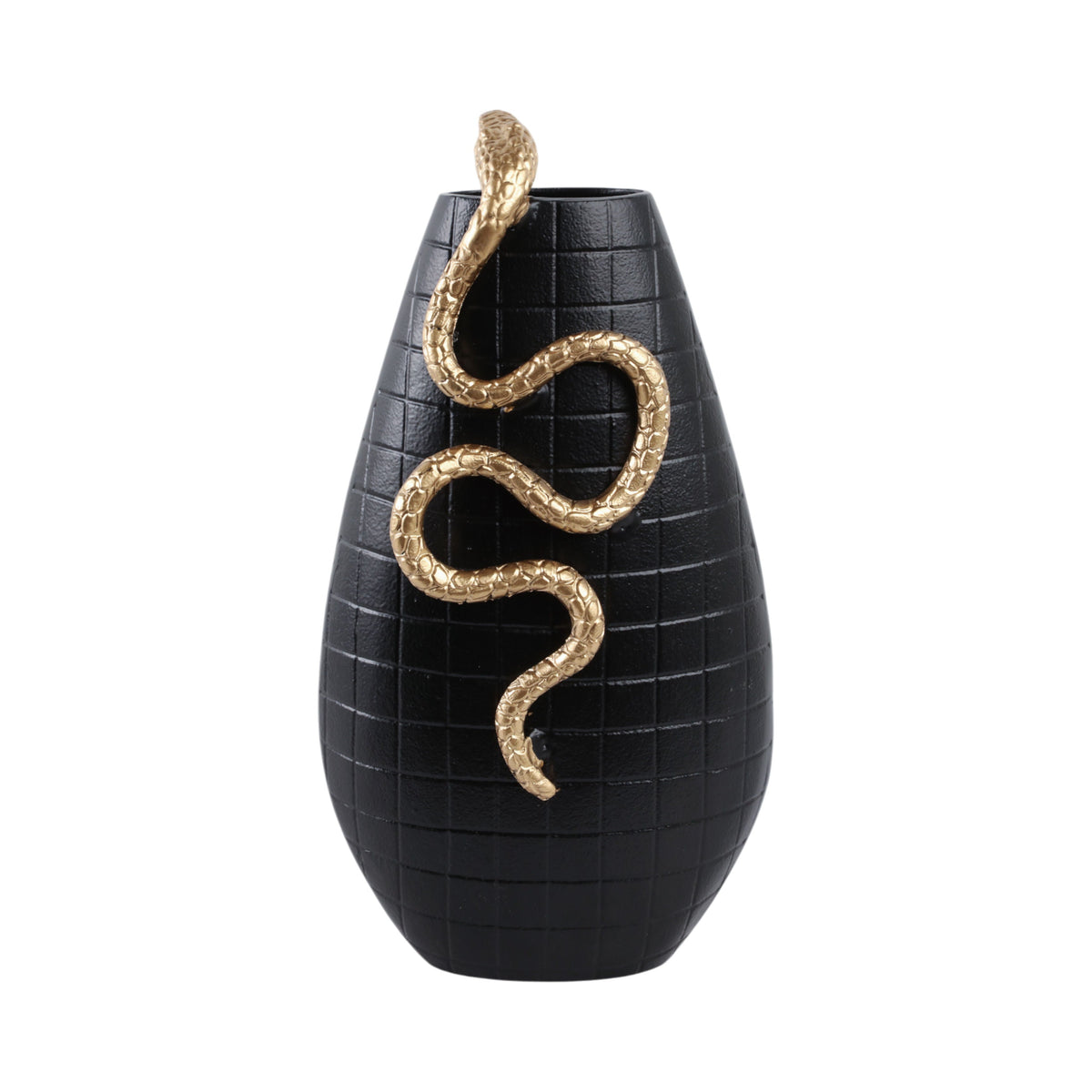 10" Curved Snake On Vase - Black