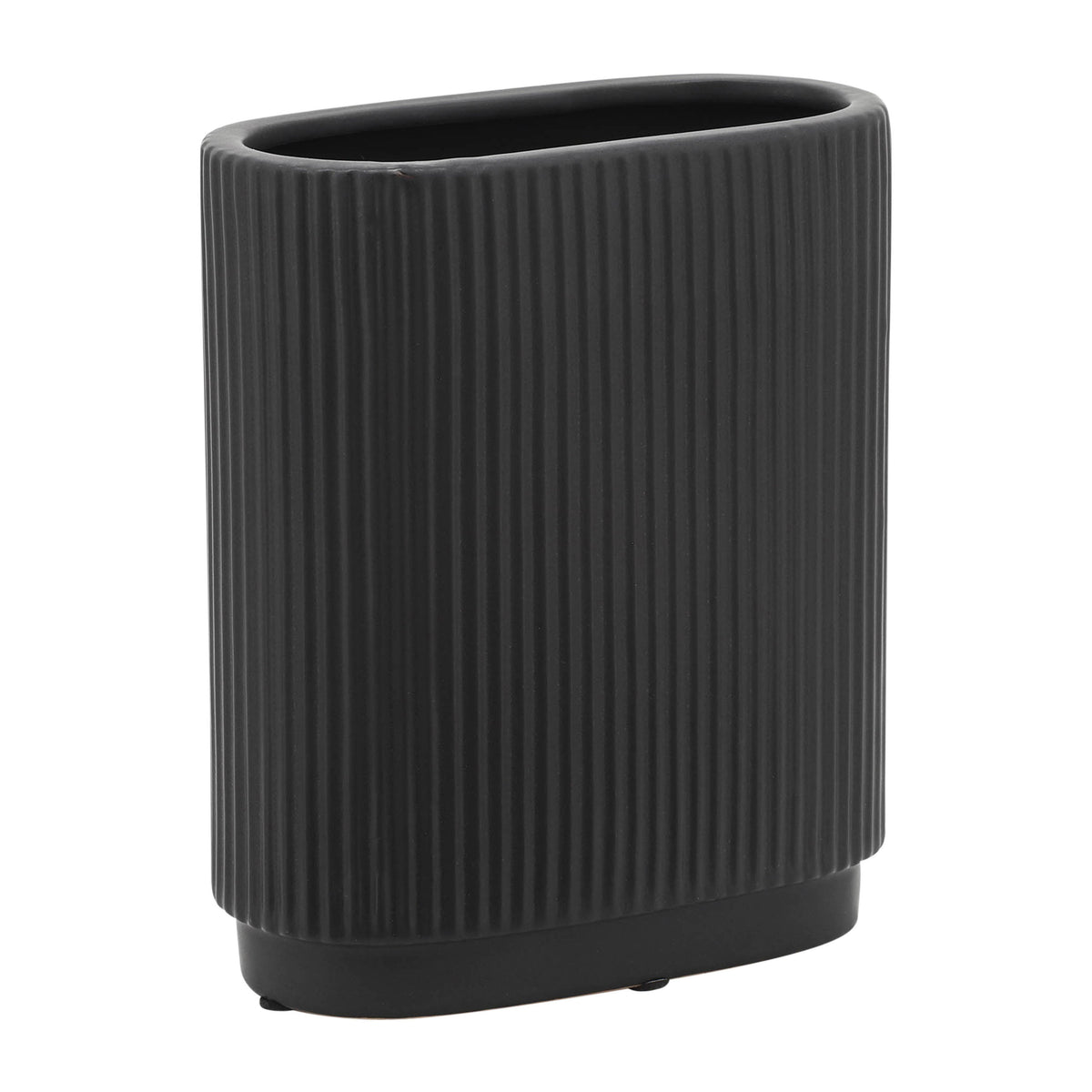 Cer Ridged Vase 8" - Black