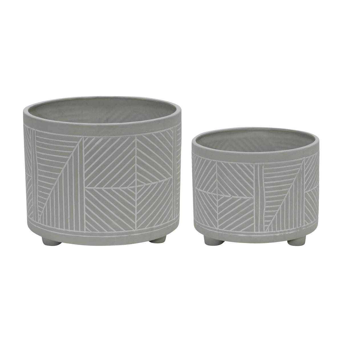 Ceramic Diamond Footed Planter 10 / 12" (Set of 2) - Gray