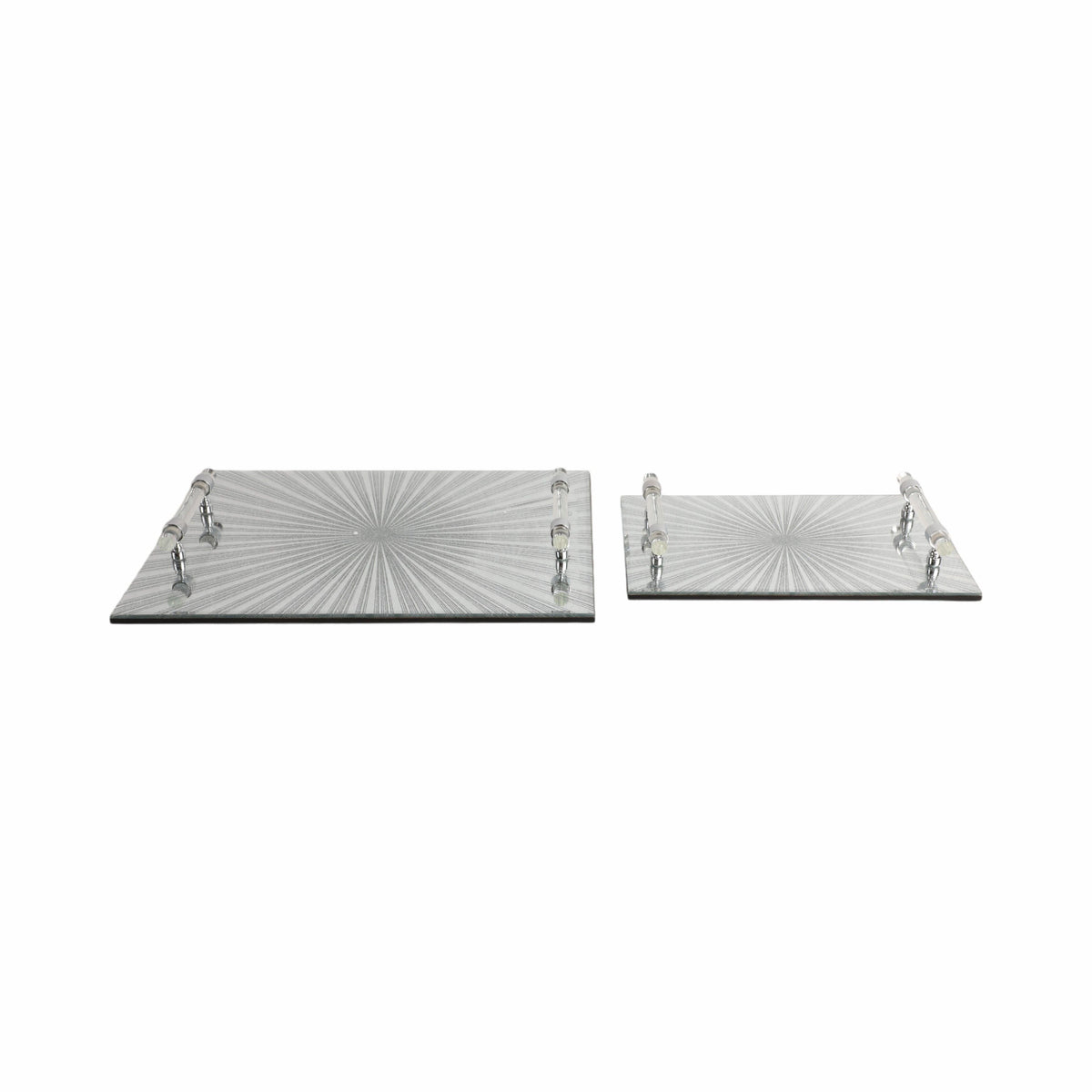 12" / 16" Sparkly Starburst Glass Trays (Set of 2) - Silver
