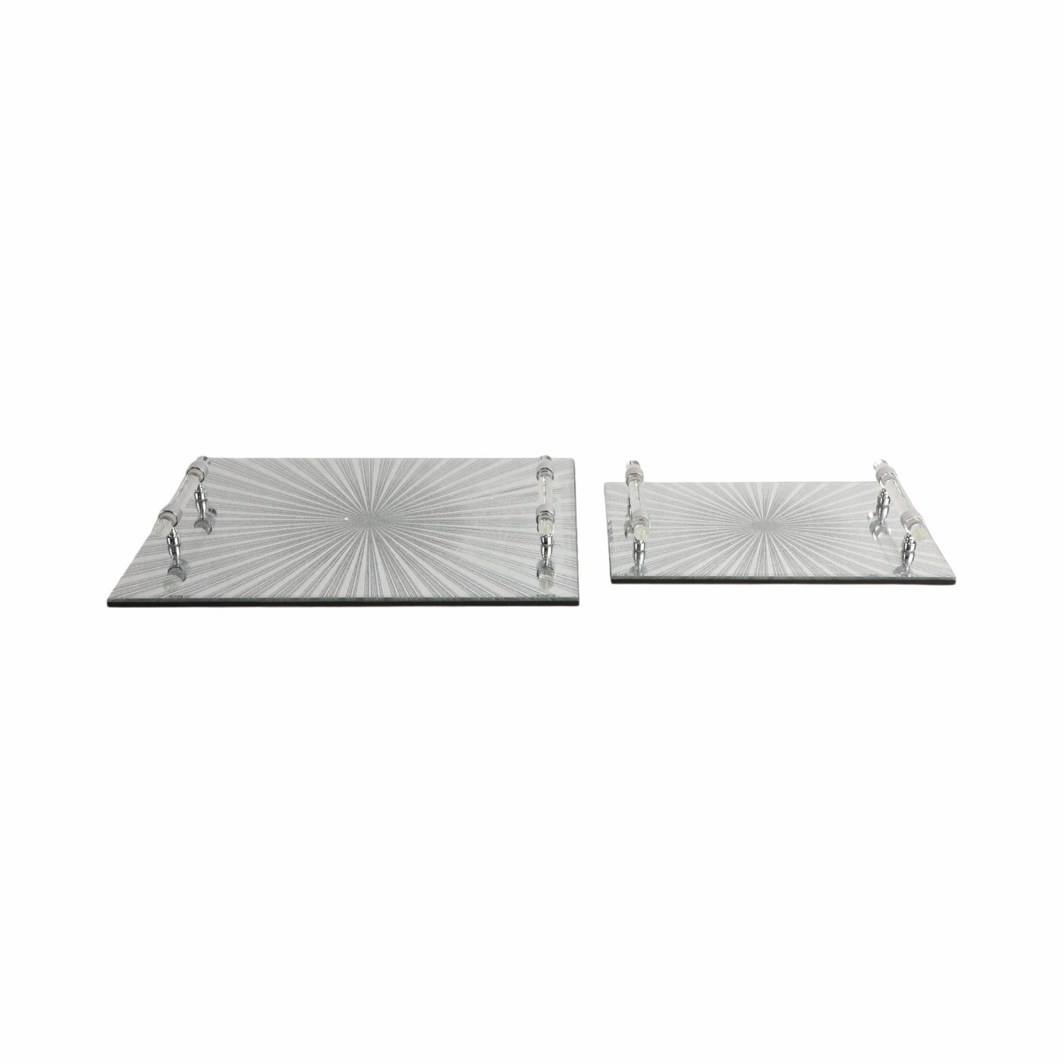 12" / 16" Sparkly Starburst Glass Trays (Set of 2) - Silver