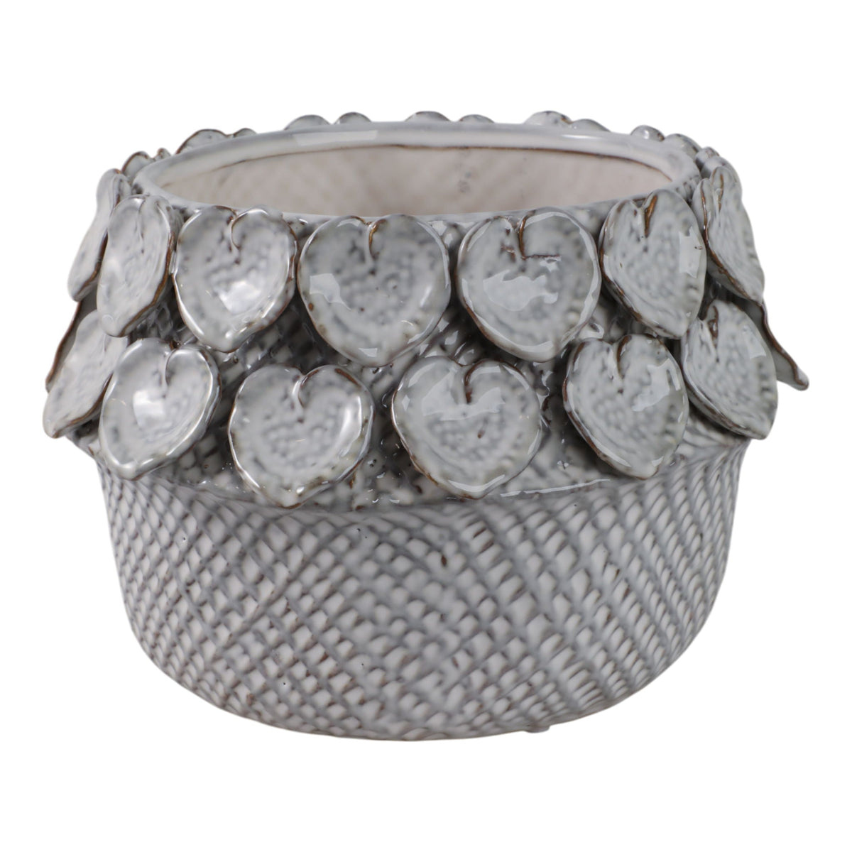 10" Leaf Applique Woven Planter - White
