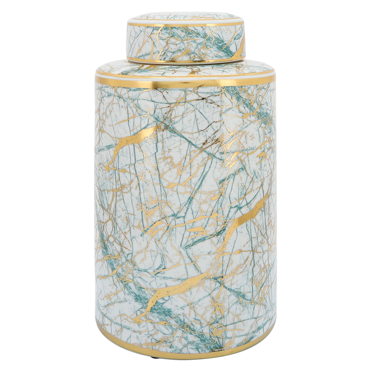 Ceramic Jar With Gold Lid 16" - Green