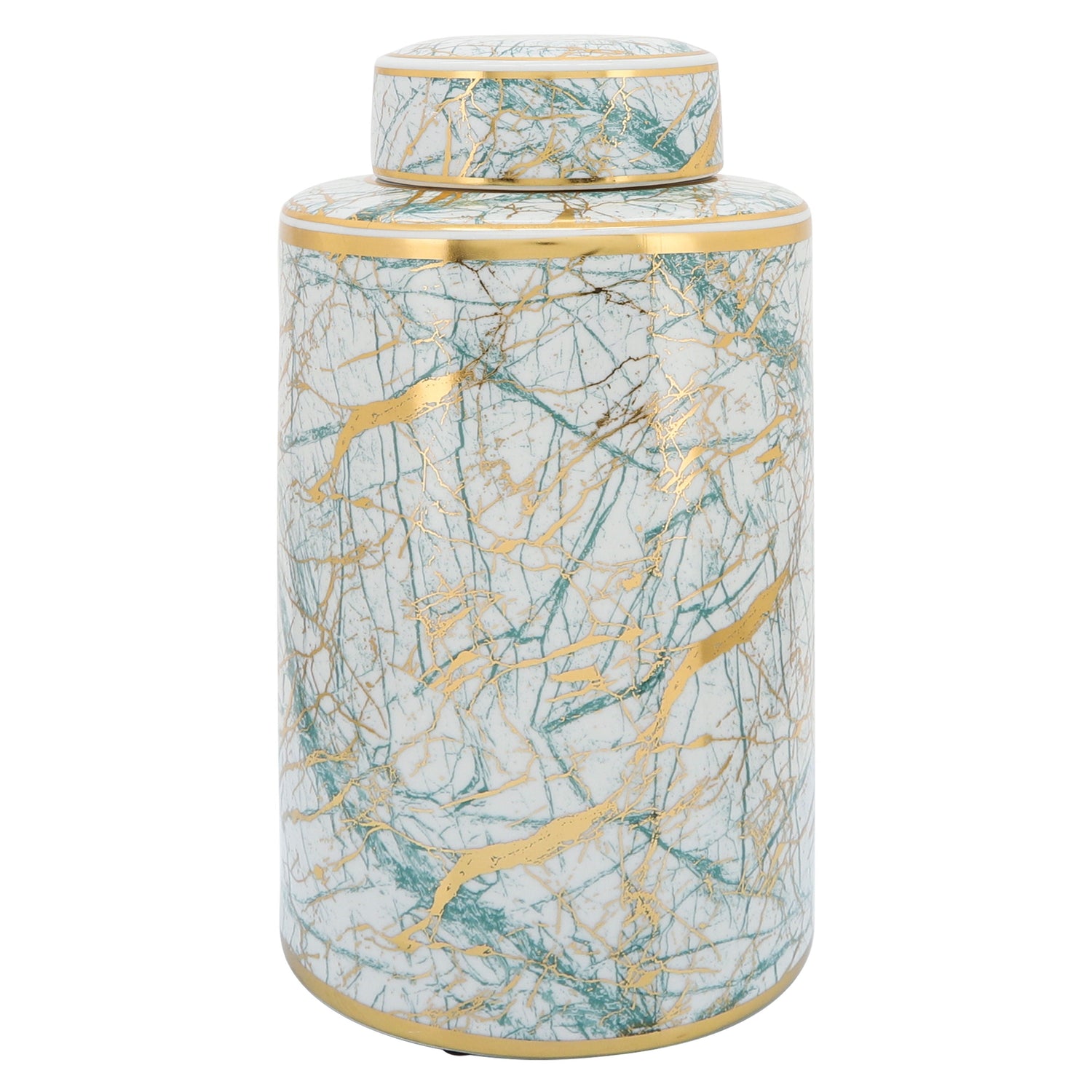 Ceramic Jar With Gold Lid 16" - Green