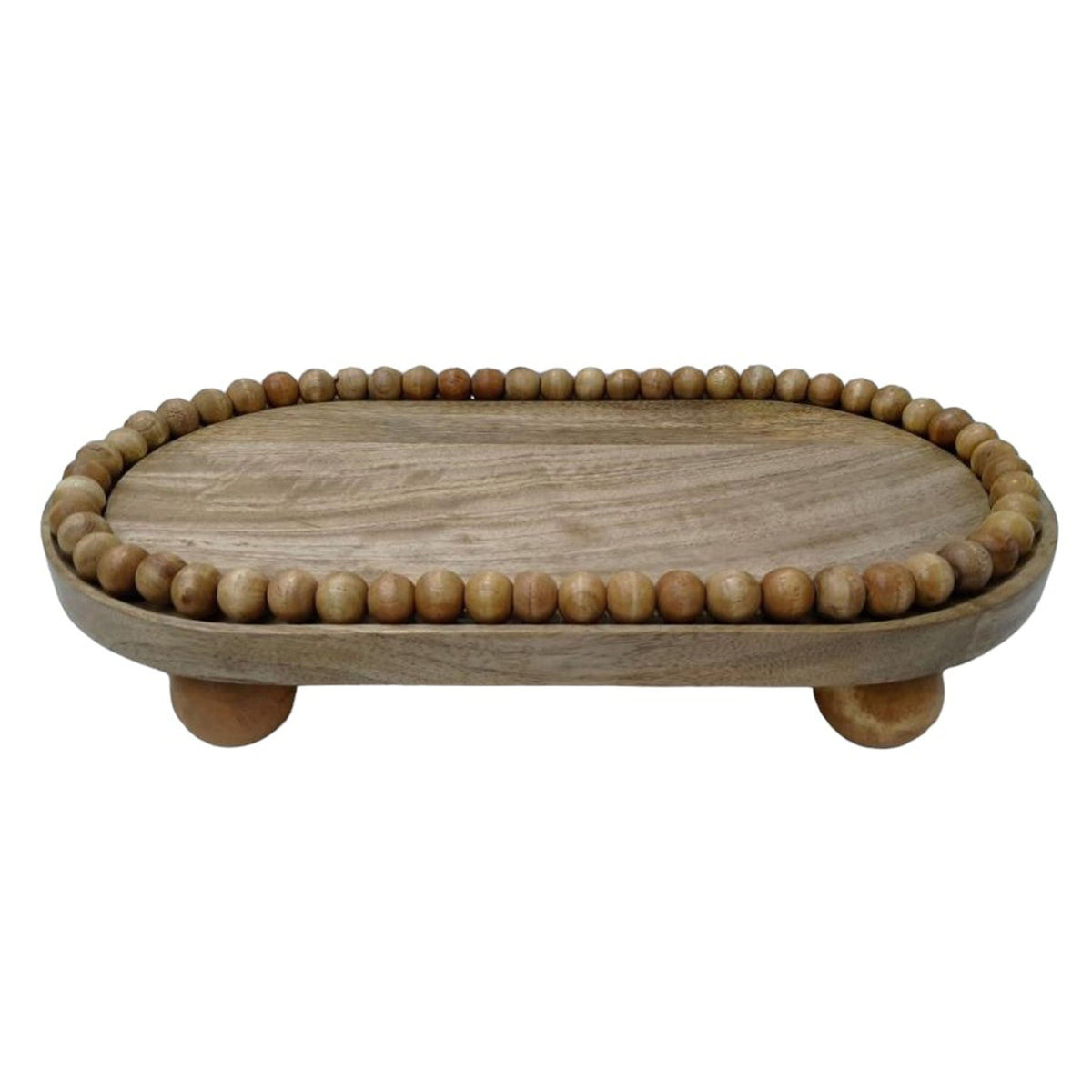 Beaded Oval Tray With Ball Feet - Natural