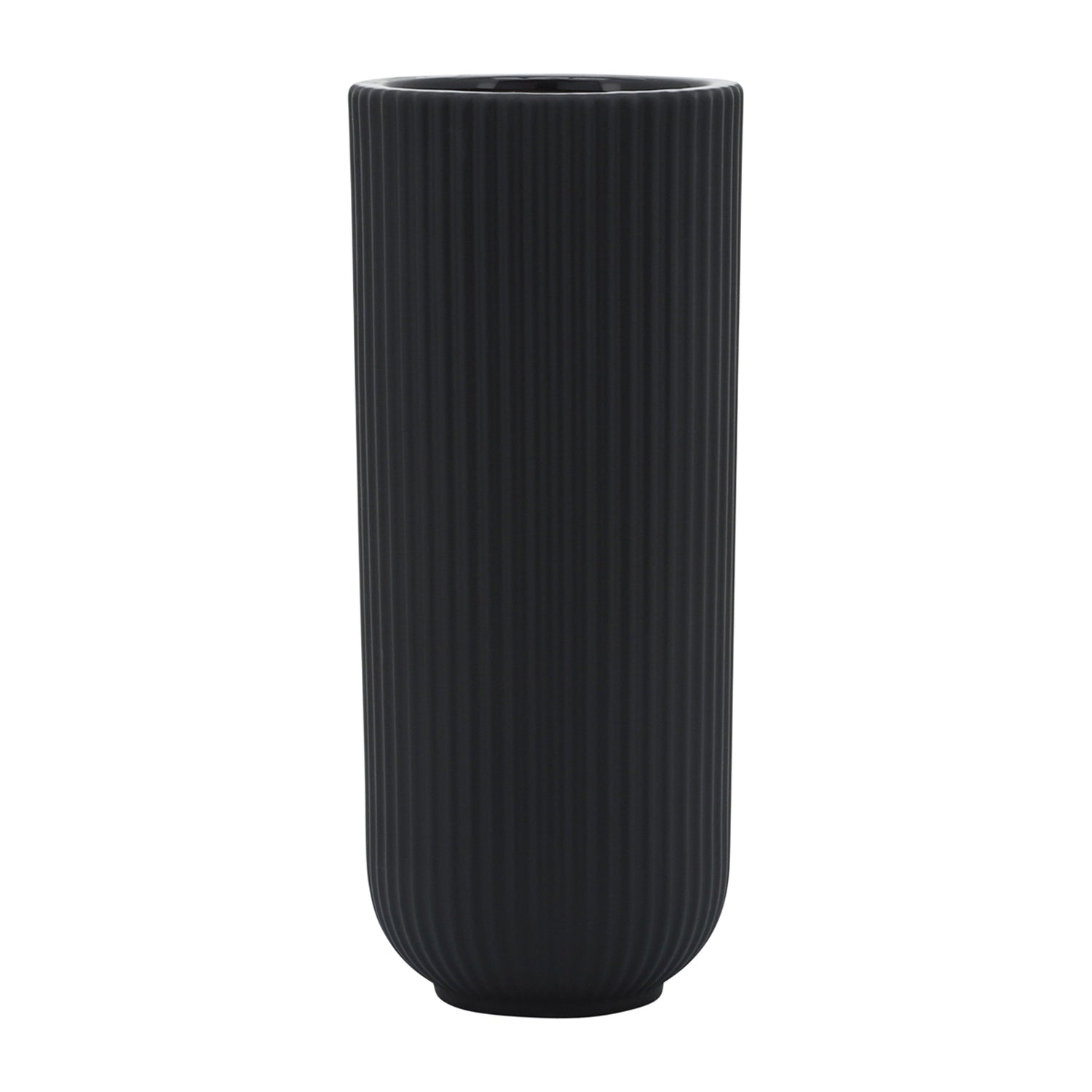 Ceramic 11" Ridged Vase - Black