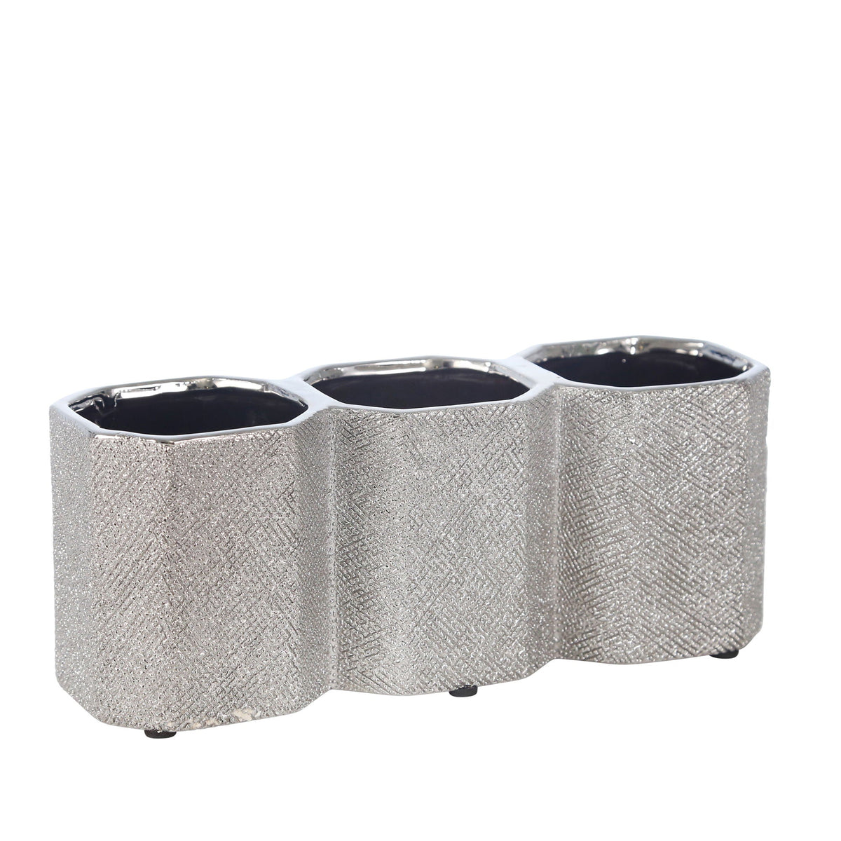 Ceramic 3-cup Pencil Holder 4" - Silver