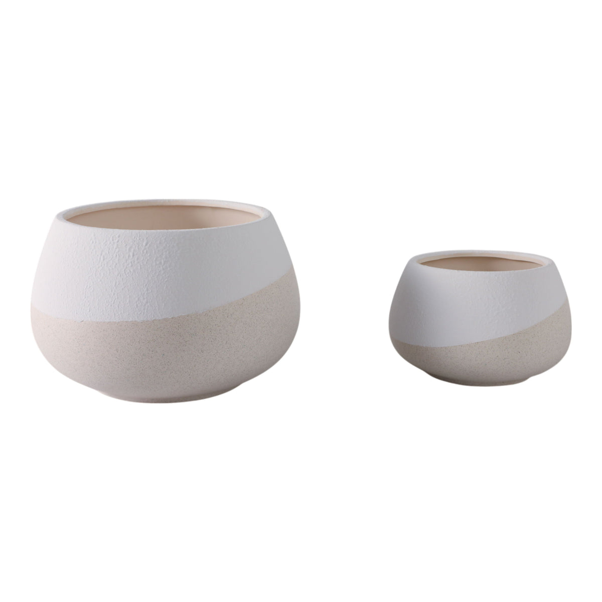 9" / 12" Textured Half-Dipped Planters (Set of 2) - White / Tan
