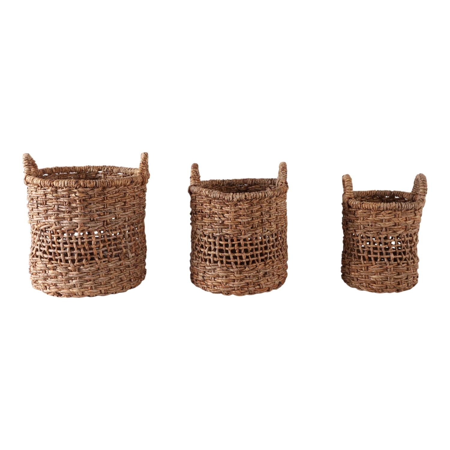 12" / 15" / 17" Open Weave Banana Leaf Baskets (Set of 3) - Natural