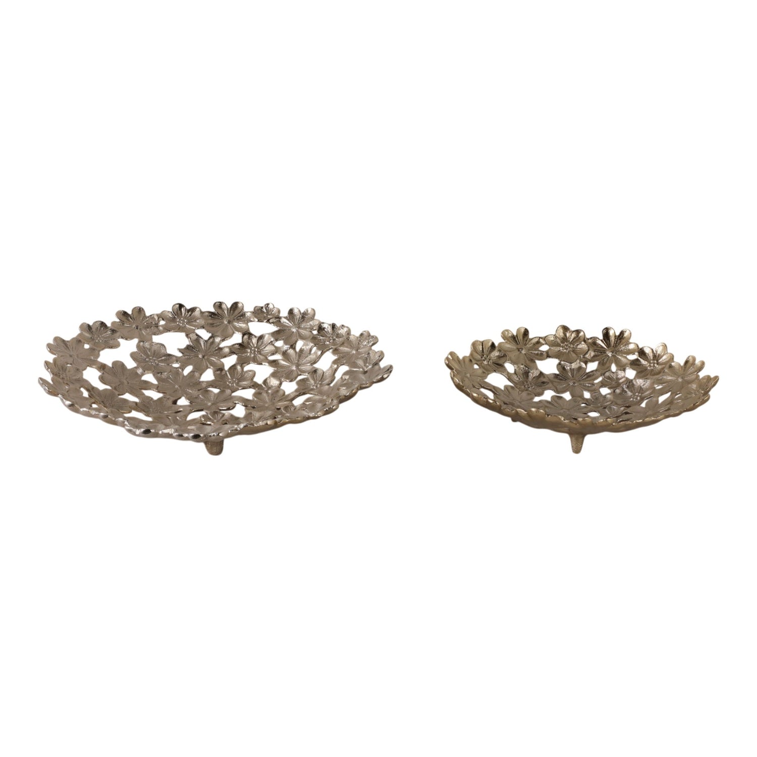 13" / 18" Cut-Out Flower Metal Bowls (Set of 2) - Gold