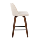 Tintori - Fixed-Height Counter Stool (Set of 2) - Walnut Wood With Square Black Footrest And Cream Noise Fabric