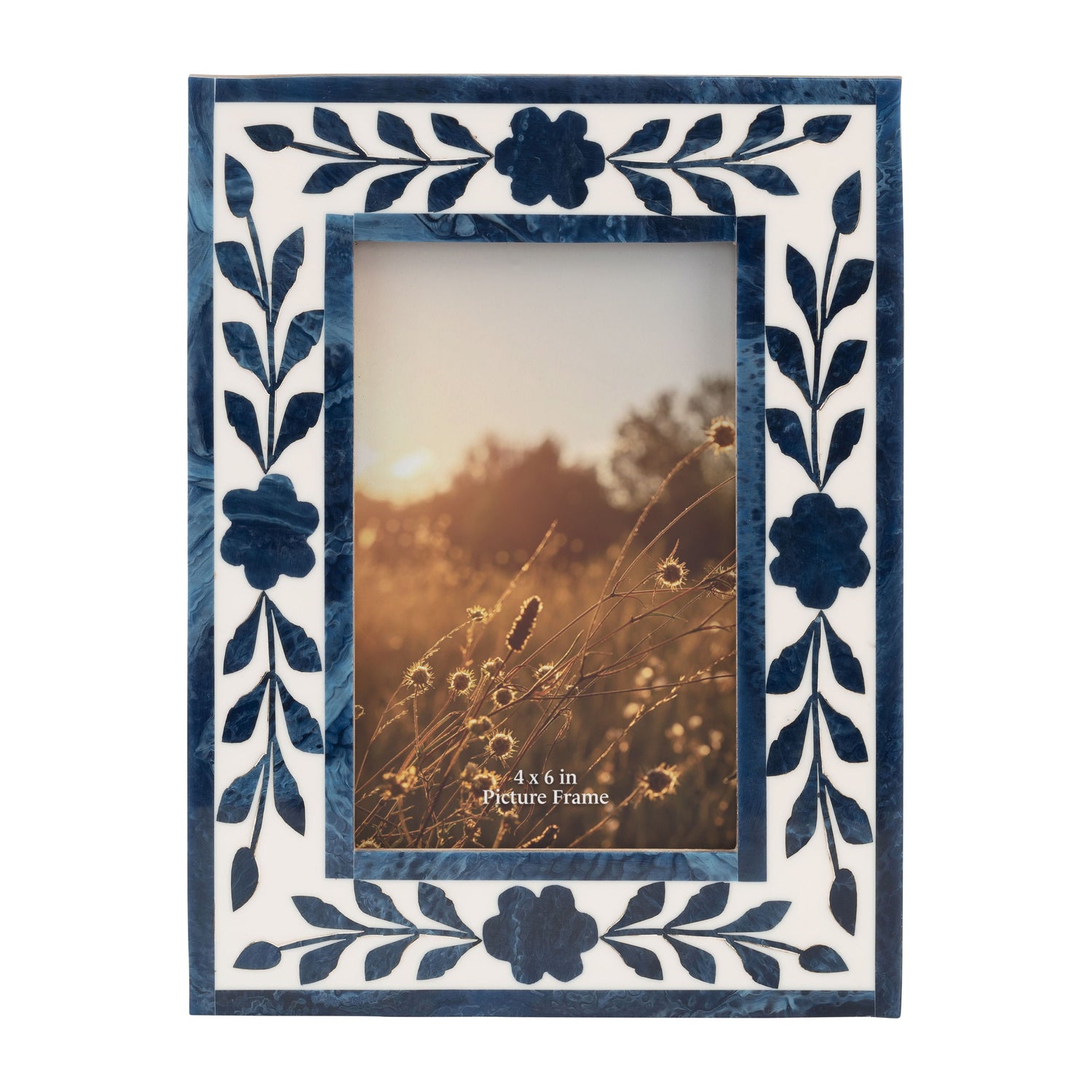4" x 6" Resin Blue Petals Photo Frame - White / Blue