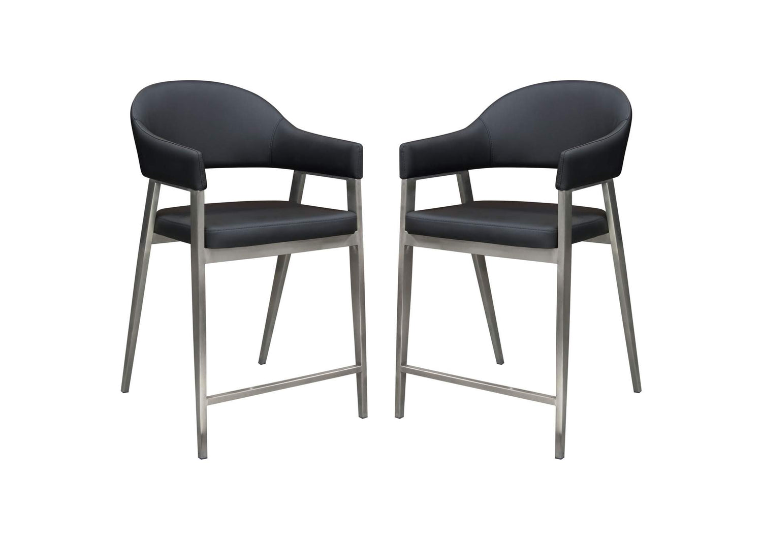 Adele Set of Two Counter Height Chairs in Black Leatherette w/ Brushed Stainless Steel Leg by Diamond Sofa