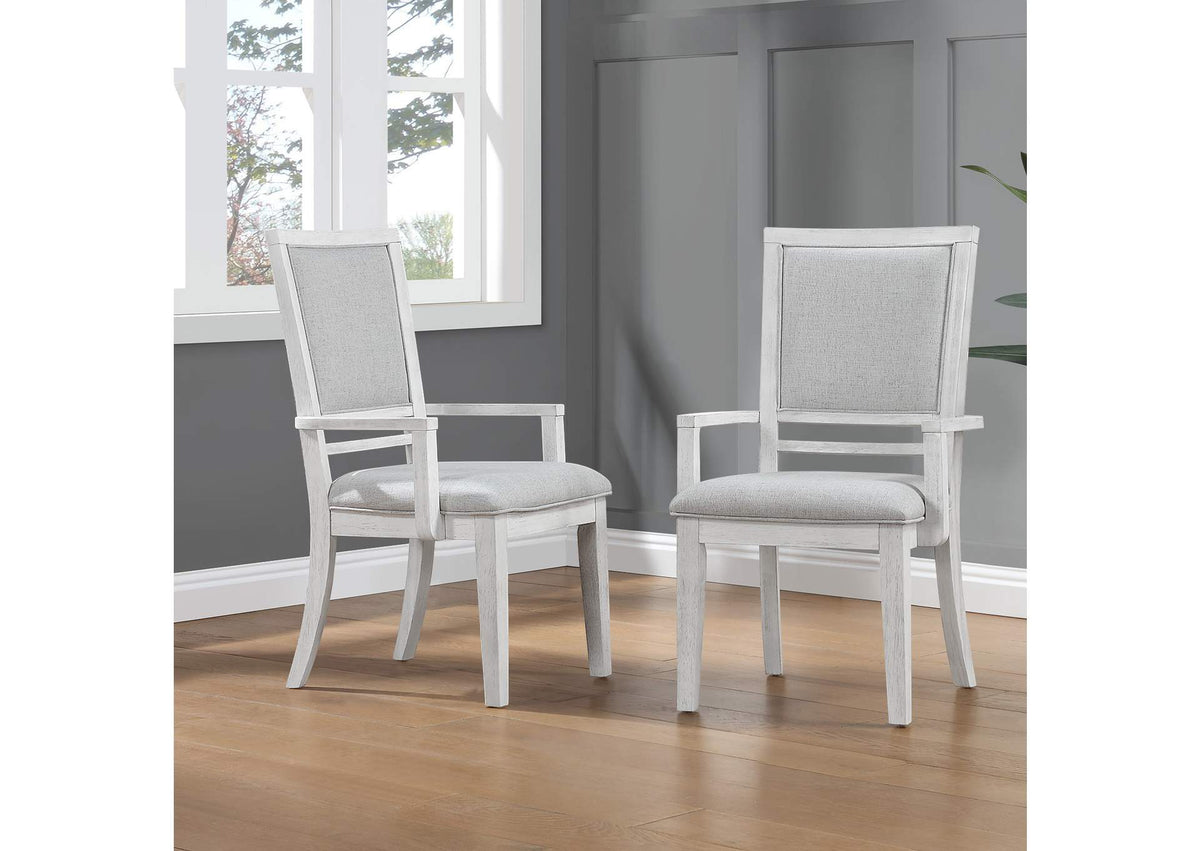 AG-638-906-2 Sunset Trading Dover Dining Chair with Arms | Padded Upholstered Seat & Back Armchair | Set of 2 | White Dove Wood