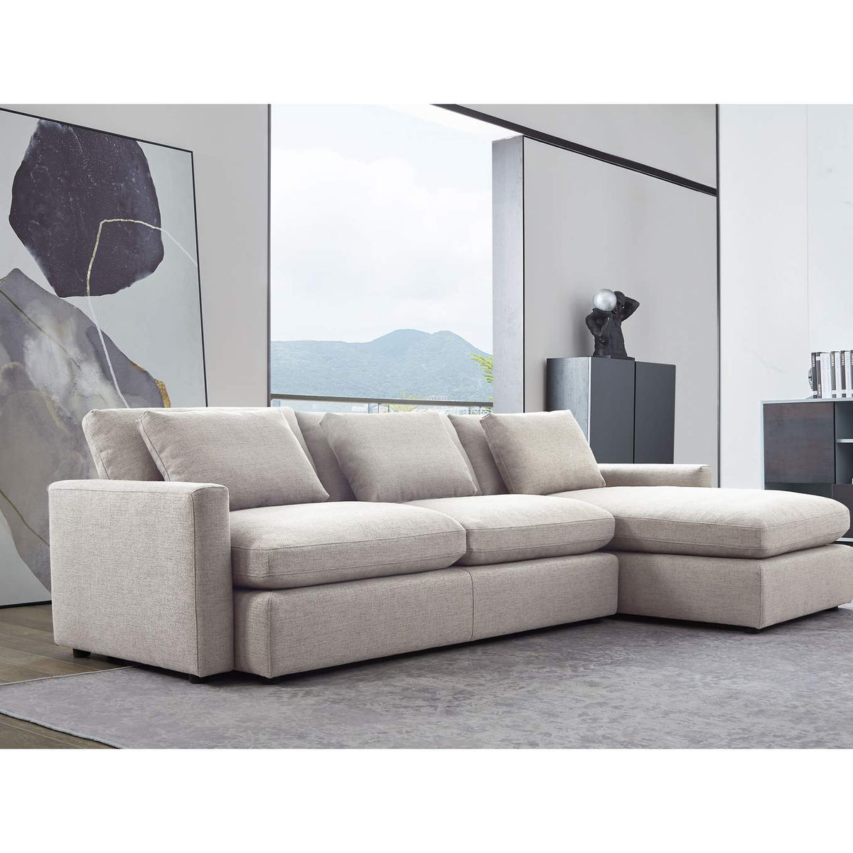 ARCADIACM2PC Arcadia 2pc Reversible Chaise Sectional W/ Feather Down Seating In Cream Fabric