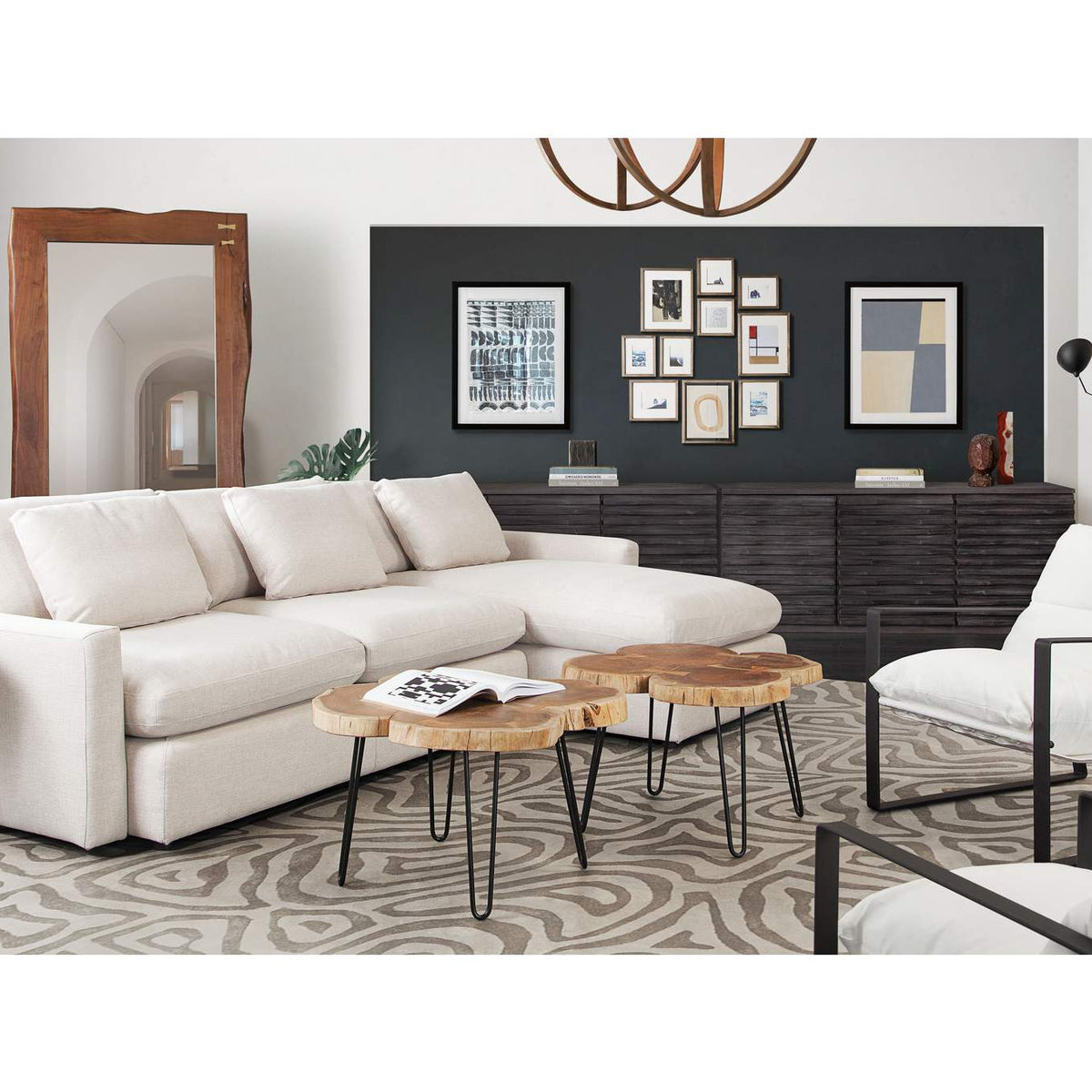 ARCADIACM2PC Arcadia 2pc Reversible Chaise Sectional W/ Feather Down Seating In Cream Fabric