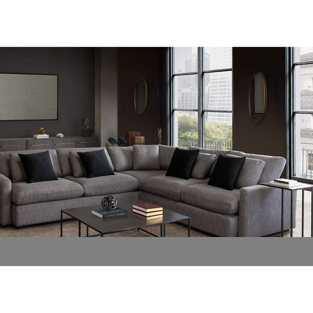ARCADIAGR3PC Arcadia 3pc Corner Sectional W/ Feather Down Seating In Grey Fabric