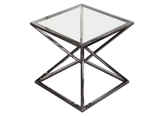 Aria Square Stainless Steel End Table w/ Polished Black Finish Base & Clear, Tempered Glass Top by Diamond Sofa