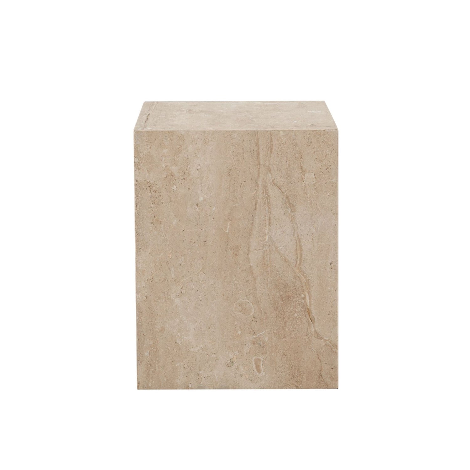Ark Square Pedestal End Table in Genuine Beige Marble