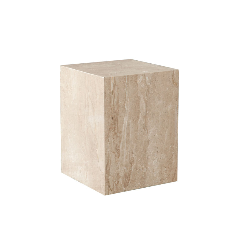 Ark Square Pedestal End Table in Genuine Beige Marble
