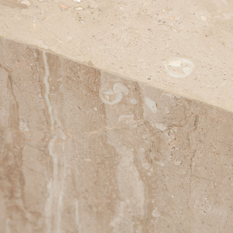 Ark Square Pedestal End Table in Genuine Beige Marble
