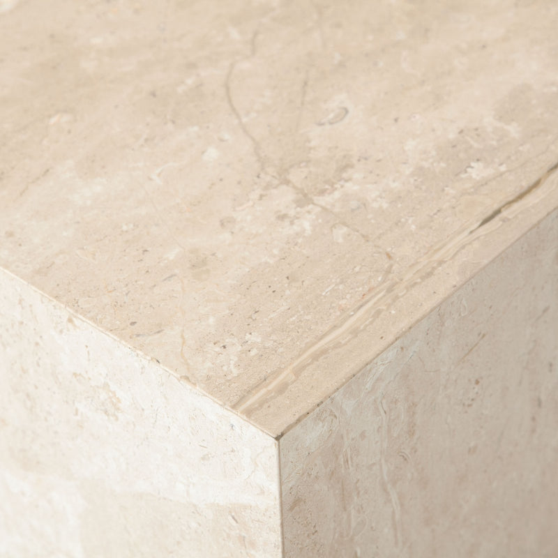 Ark Square Pedestal End Table in Genuine Beige Marble