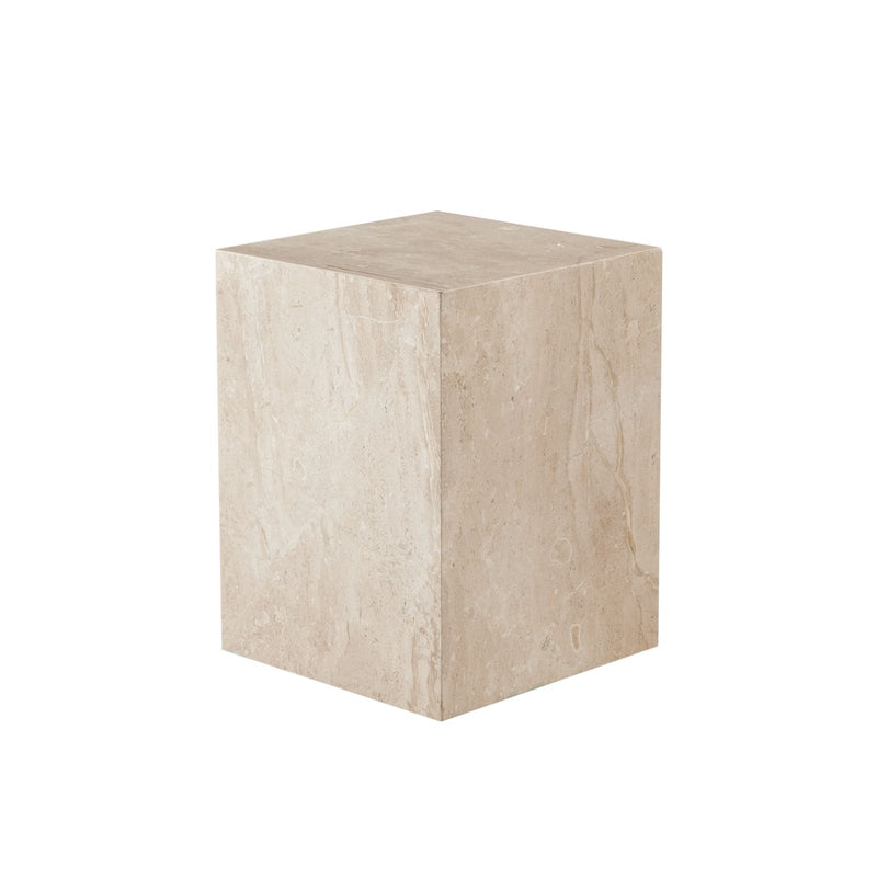 Ark Square Pedestal End Table in Genuine Beige Marble