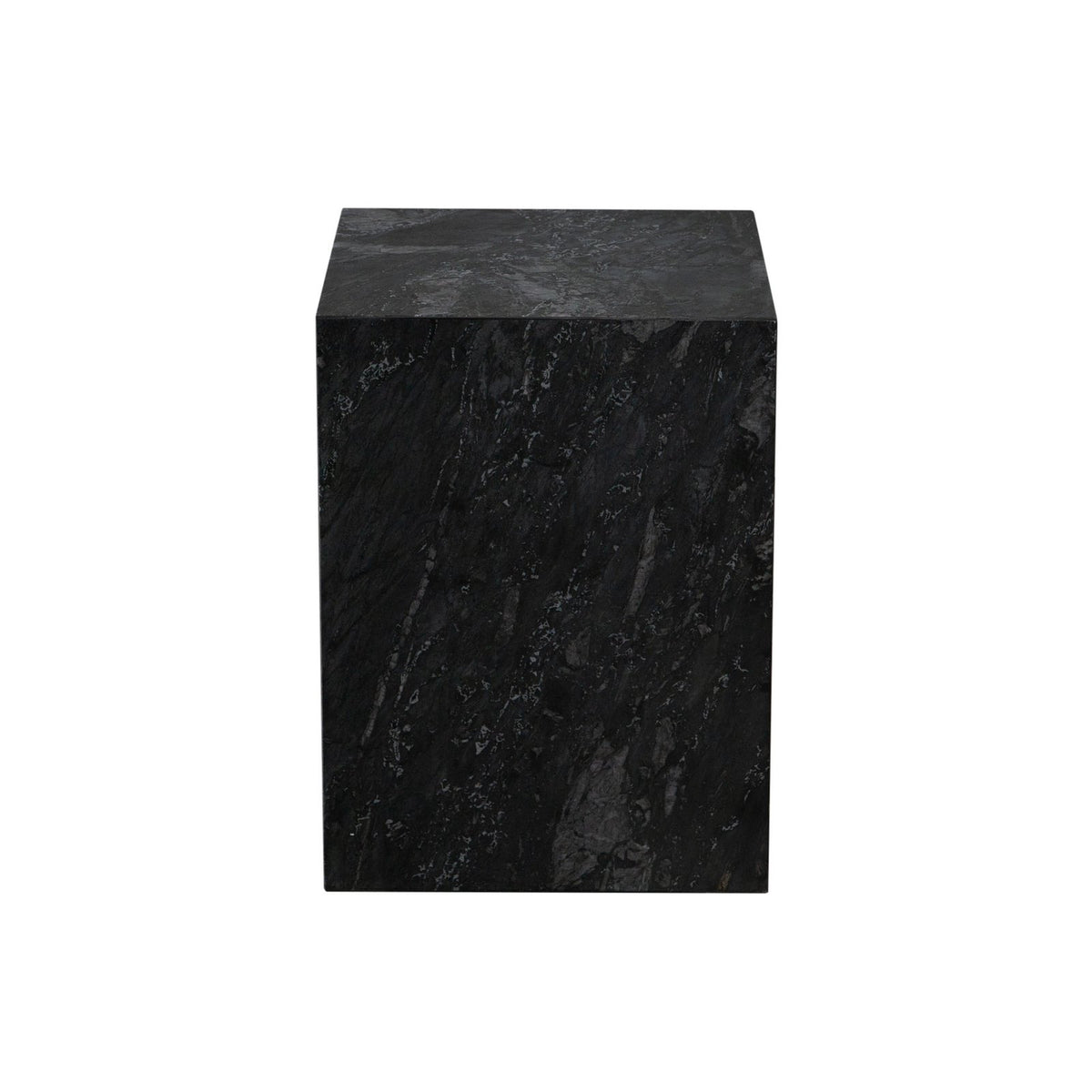 Ark Square Pedestal End Table in Genuine Black Marble