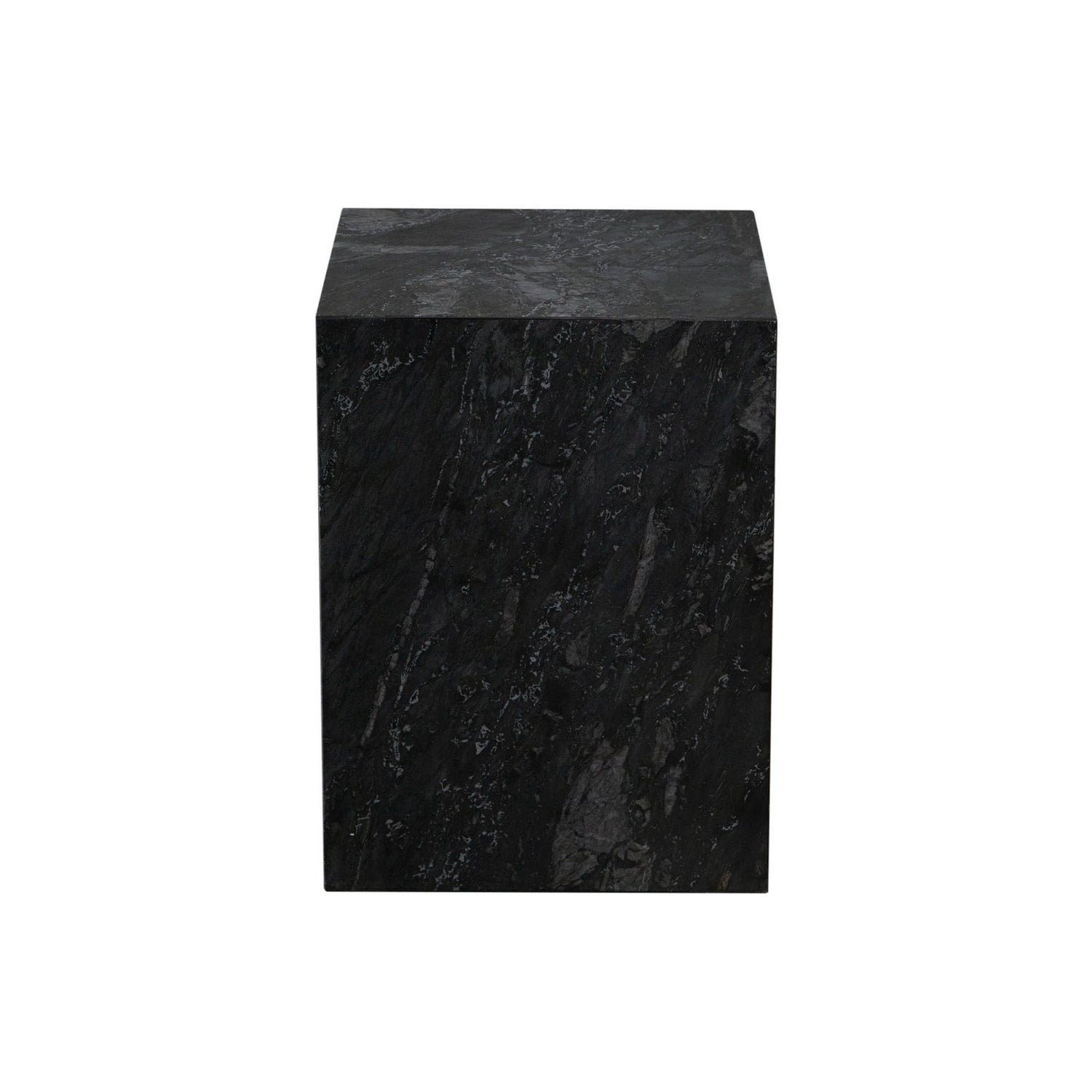 Ark Square Pedestal End Table in Genuine Black Marble