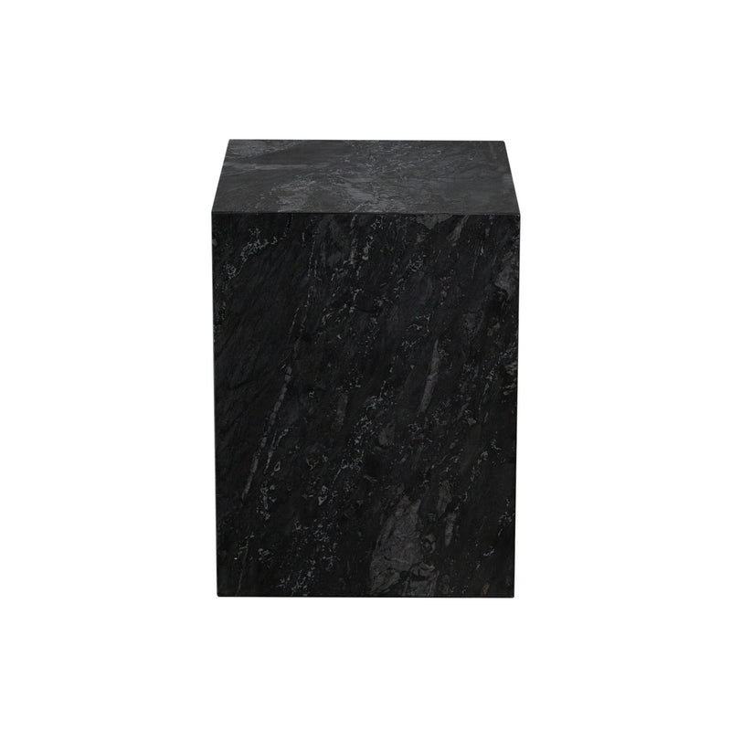 Ark Square Pedestal End Table in Genuine Black Marble