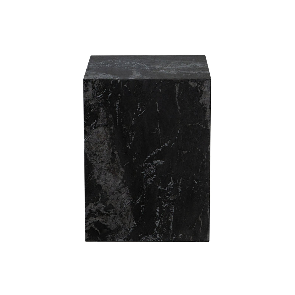 Ark Square Pedestal End Table in Genuine Black Marble