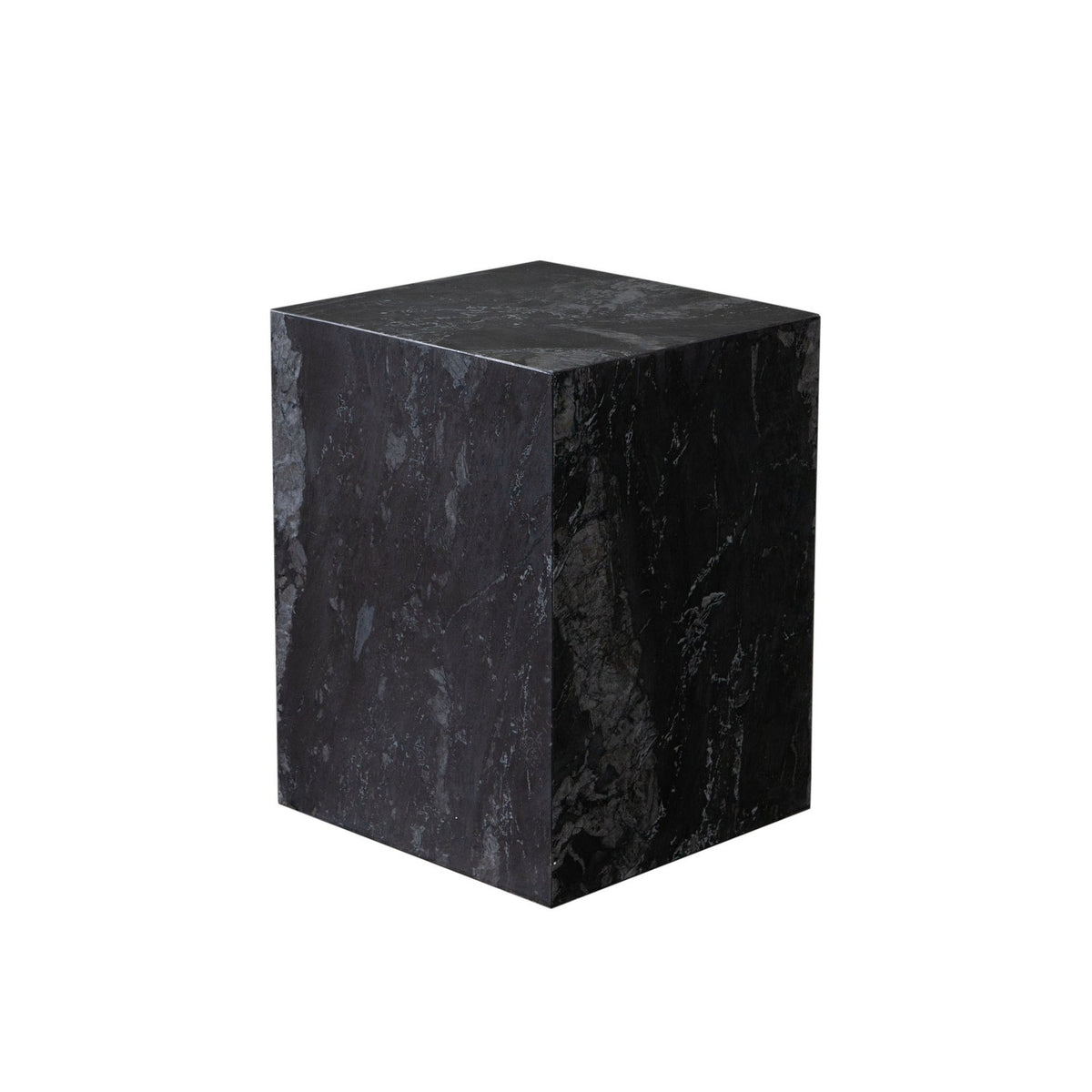 Ark Square Pedestal End Table in Genuine Black Marble