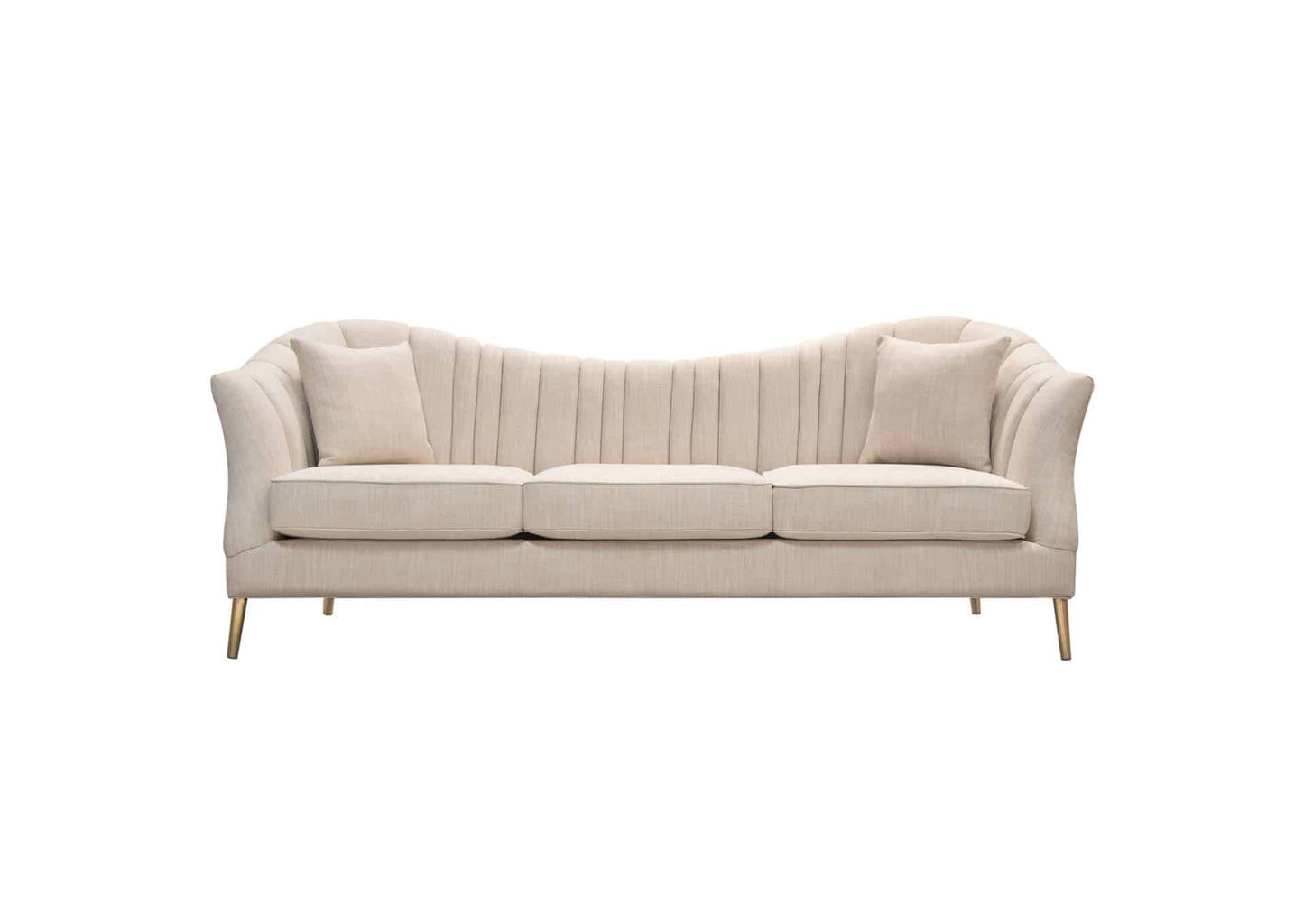Ava Sofa In Sand Linen Fabric W/ Gold Leg