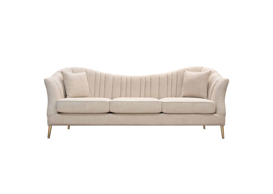 Ava Sofa In Sand Linen Fabric W/ Gold Leg