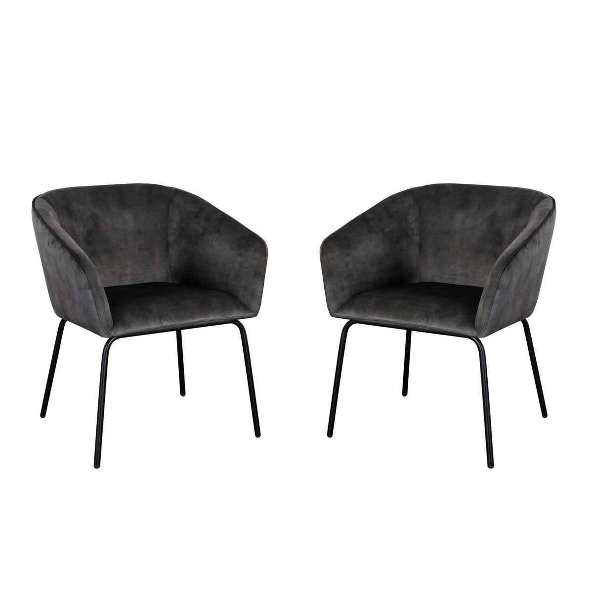 Avery Set of (2) Dining Chairs in Textured Grey Velvet w/ Black Metal Leg