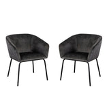 Avery Set of (2) Dining Chairs in Textured Grey Velvet w/ Black Metal Leg