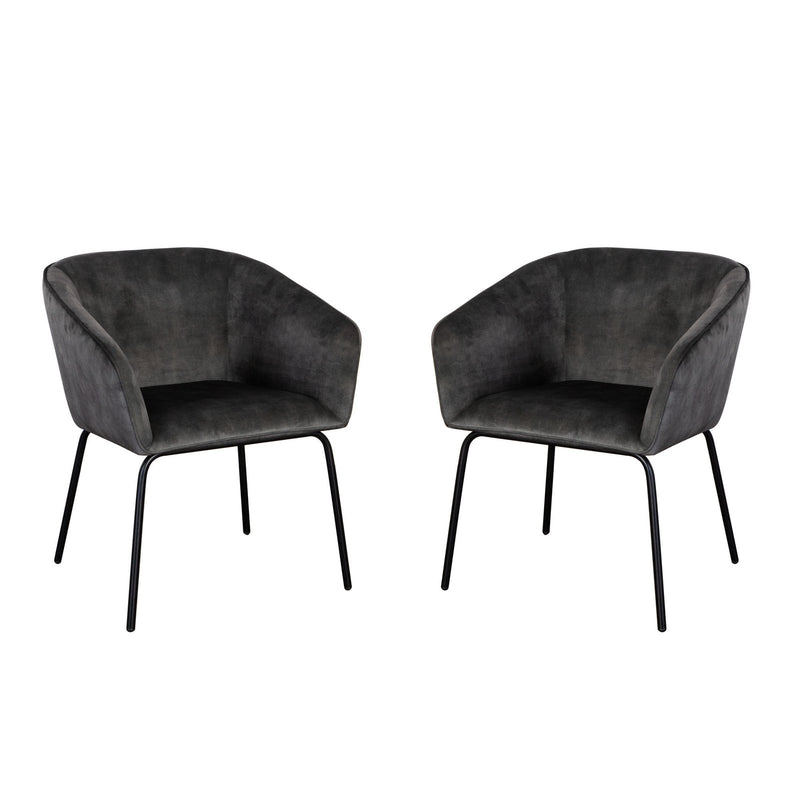 Avery Set of (2) Dining Chairs in Textured Grey Velvet w/ Black Metal Leg
