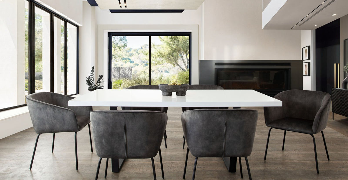 Avery Set of (2) Dining Chairs in Textured Grey Velvet w/ Black Metal Leg