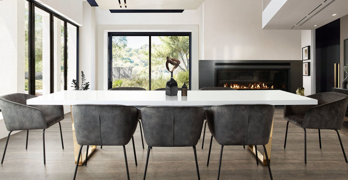 Avery Set of (2) Dining Chairs in Textured Grey Velvet w/ Black Metal Leg
