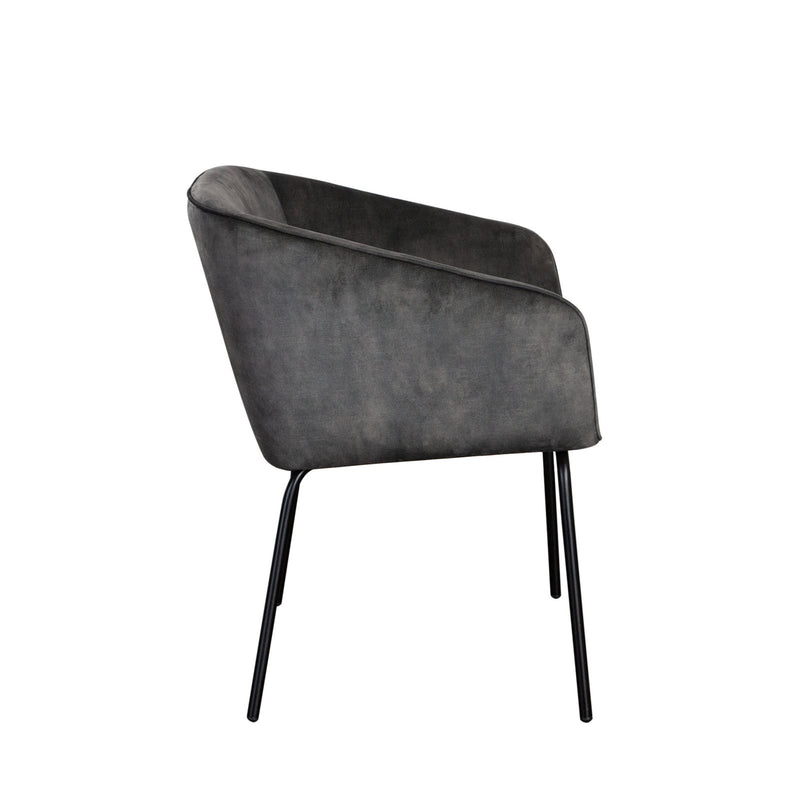 Avery Set of (2) Dining Chairs in Textured Grey Velvet w/ Black Metal Leg