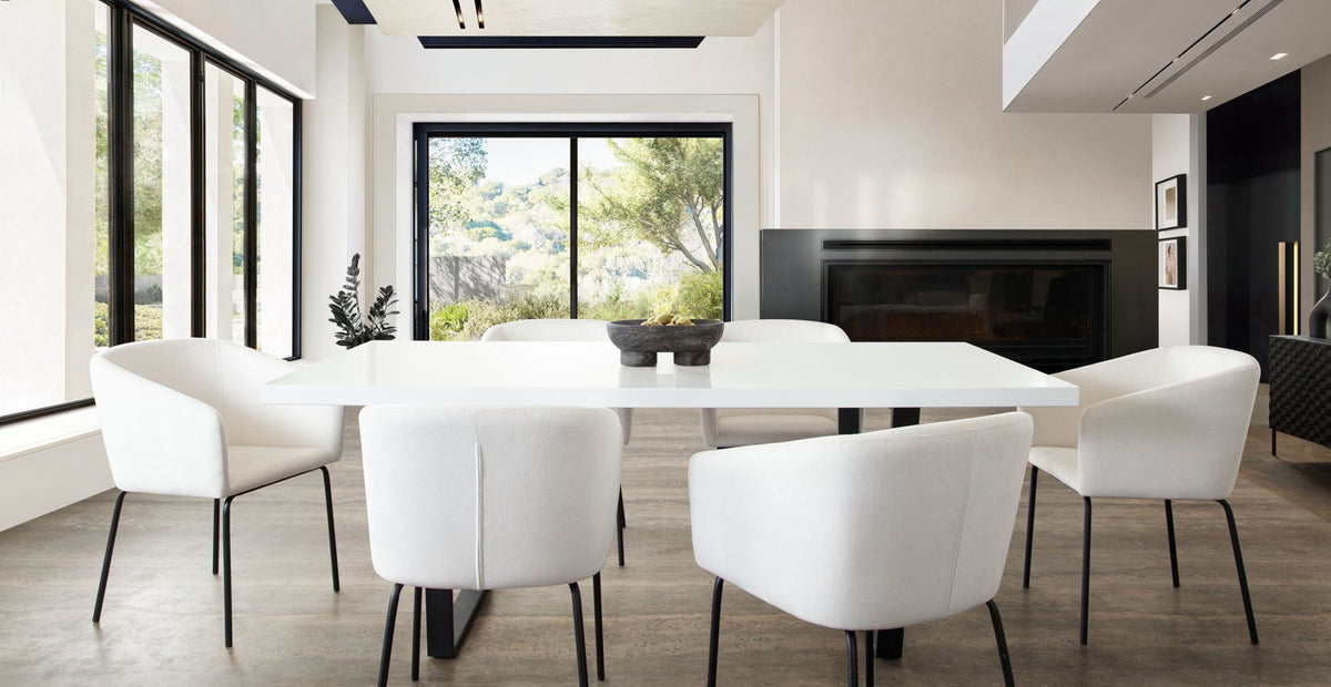 Avery Set of (2) Dining Chairs in Mist White Performance Fabric w/ Black Metal Leg