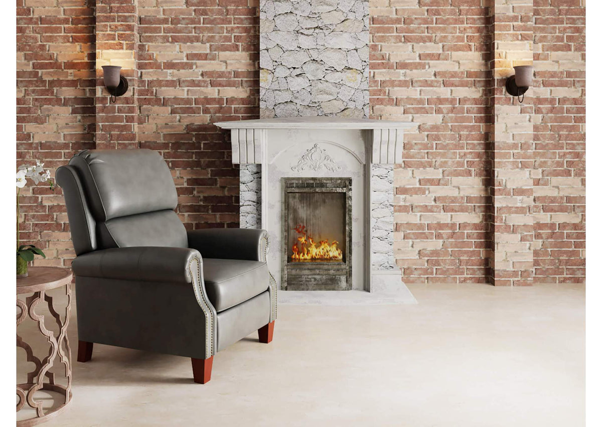 SY-689-86-9307-97 Alexander Pushback Leather Recliner | Dark Gray