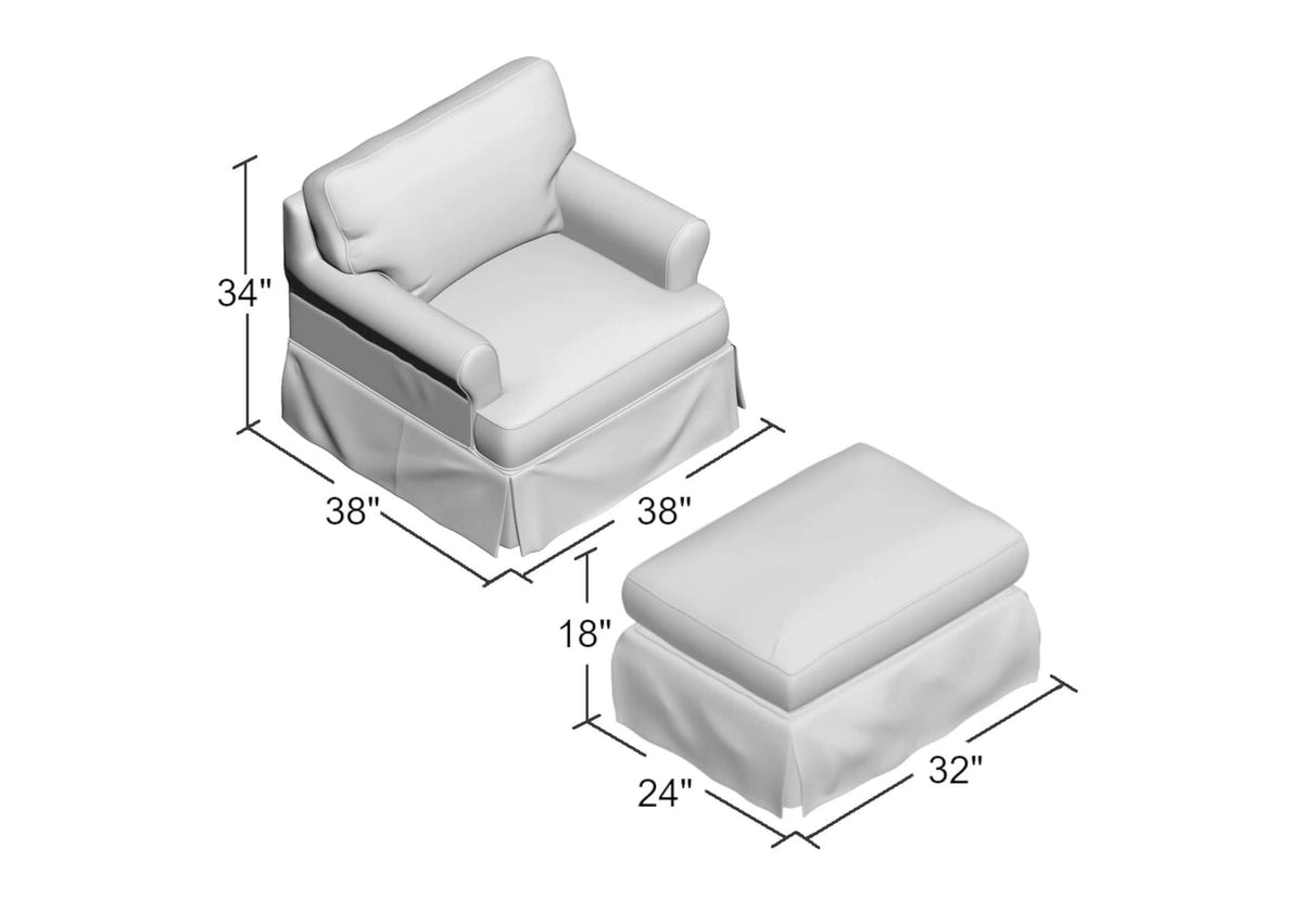SU-117620-30-391094 Sunset Trading Horizon Slipcovered T-Cushion Chair with Ottoman | Performance Fabric Washable Water-Resistant Stain-Proof | Gray