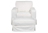 SU-108520-30-391081 Sunset Trading Americana Box Cushion Slipcovered Chair and Ottoman | Performance Fabric Washable Water-Resistant Stain-Proof | White