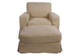 SU-108520-30-466082 Sunset Trading Americana Box Cushion Slipcovered Chair and Ottoman | Linen