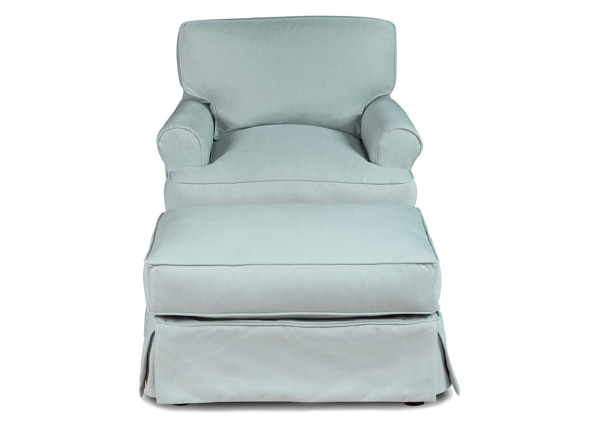 SU-117620-30-391043 Sunset Trading Horizon Slipcovered T-Cushion Chair with Ottoman | Performance Fabric Washable Water-Resistant Stain-Proof | Ocean Blue